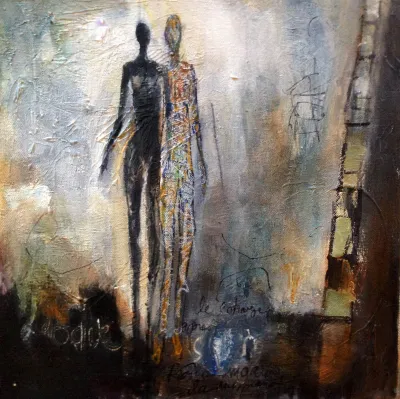 2 Become 1, 12x12, Mixed media on canvas, by Michele Zuzalek