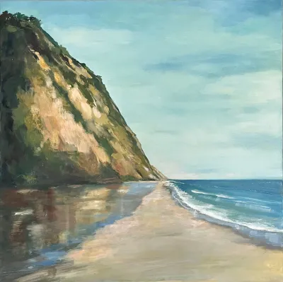 A Day at Hendreys Beach, 31x31, Framed in a wood maple frame, by Michele Zuzalek