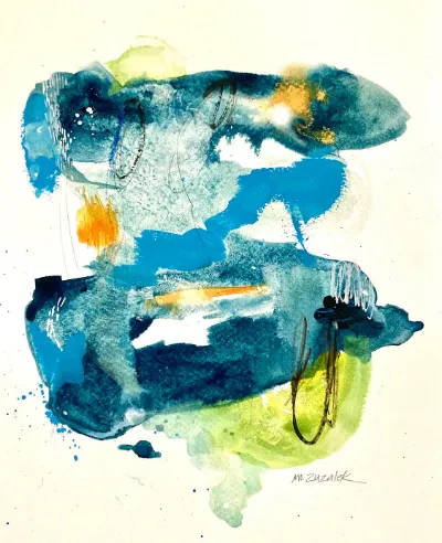 Above it All, Watercolor, Ink and Oil Pastel, by Michele Zuzalek