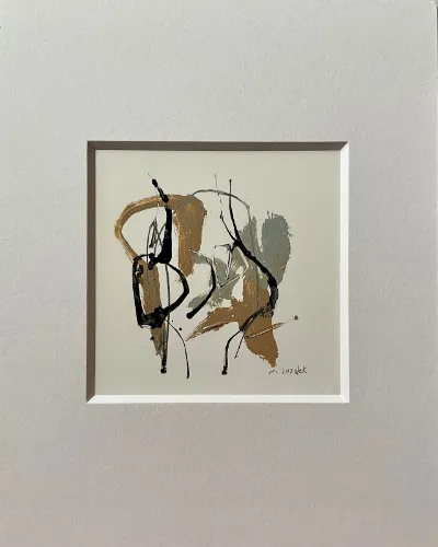 All That Jazz, 4.5x4.5 mixed media on board, Matted in archival white mat, by Michele Zuzalek