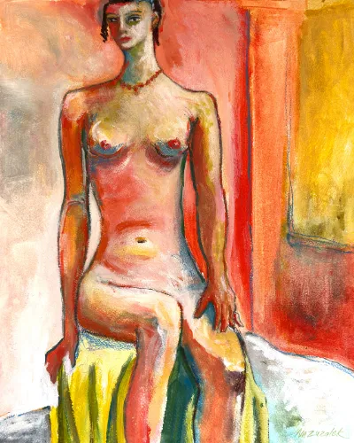 Barcelona Woman, 17.5x22, Watercolor, Ink, Pastel, by Michele Zuzalek