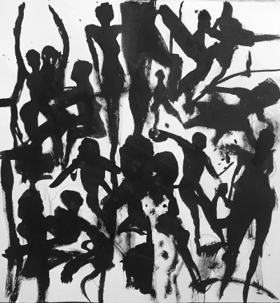 Become Your Chorus, 19x19 Framed size, ink on paper, by Michele Zuzalek