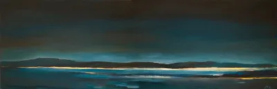 Channel Island Night, Oil on wood panel, 15x30, by Michele Zuzalek