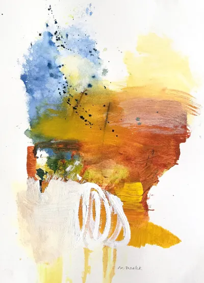 Coastal Bluffs, 11x14, Ink, Acrylic, Pastel on paper, by Michele Zuzalek