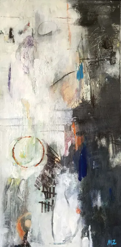 Cycles & Schedules, 15x30, Mixed media on canvas, by Michele Zuzalek