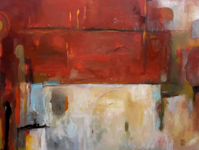 Dinner Conversations, 40x60, Mixed media on canvas, by Michele Zuzalek