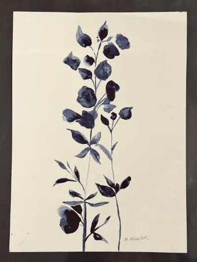 Etude Botanique # 25, 11x15, Indigo ink on watercolor paper, by Michele Zuzalek
