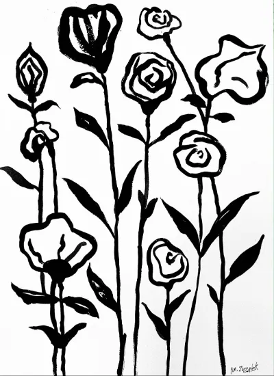 Études Botaniques 2, 12x16, India Ink on watercolor paper, by Michele Zuzalek