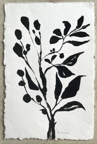Études Botaniques 5, 11x17, India Ink on Handmade Watercolor Paper, by Michele Zuzalek