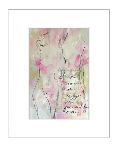 Bewilderment and Fascination, Mixed media on watercolor paper, Framed in white frame with white mat, by Michele Zuzalek