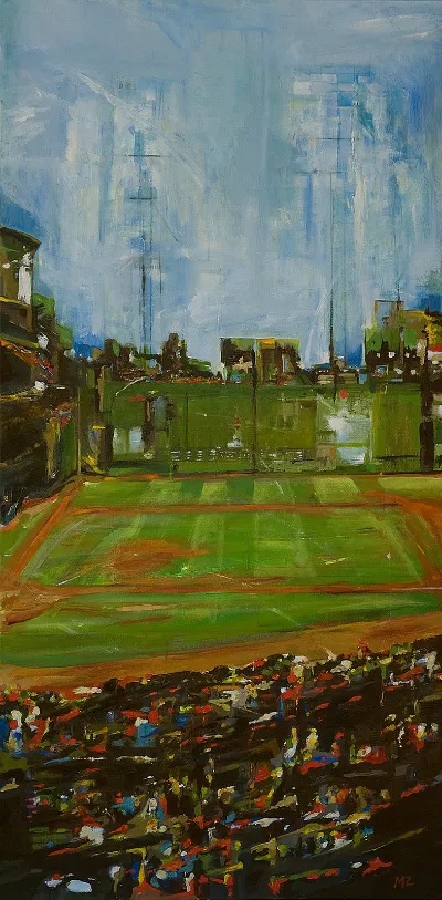 Fenway Park, Green Monster, 24x48, Oil on canvas, by Michele Zuzalek