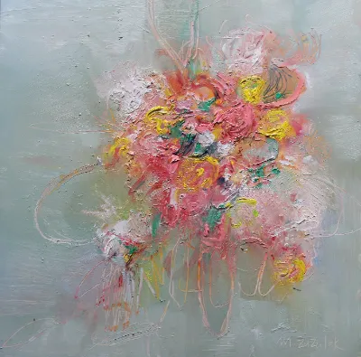 Flowers in My Sky, Oil on Paper, 11.75x11.75 inches, by Michele Zuzalek