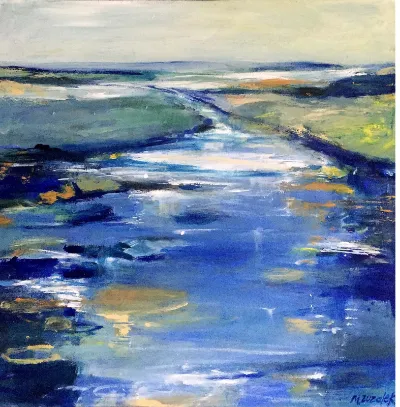 Hope Ranch Beach, 24x24, Mixed media on canvas, by Michele Zuzalek