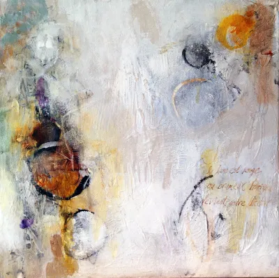 La Lune, 12x12, Mixed media on canvas, by Michele Zuzalek