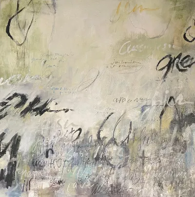 Conversations Between Us, 36x36, Mixed media on canvas, by Michele Zuzalek