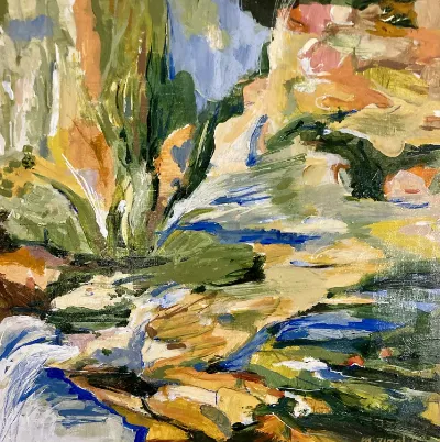 Oasis, 12x12 Mixed media on wood panel, by Michele Zuzalek
