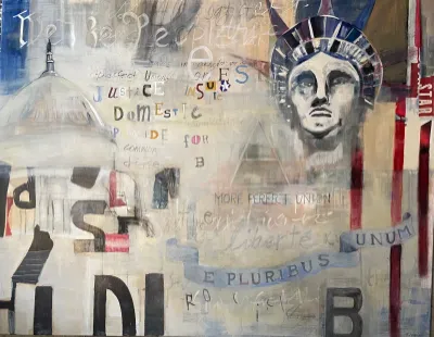 Out of Many, One, 42x54, Mixed media on canvas, by Michele Zuzalek