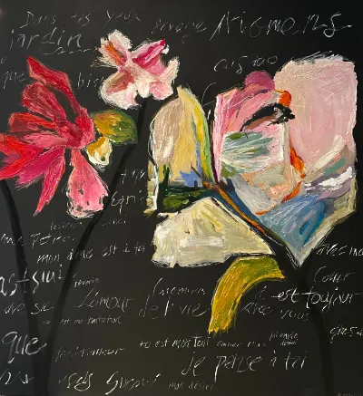 Jardin Sauvage, 48x52, Oil, Acrylic, Colored Pencil on gallery wrapped canvas, by Michele Zuzalek