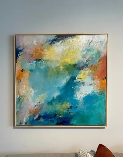 Sea Between, 36x36, Framed in a maple wood, by Michele Zuzalek