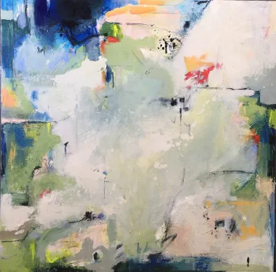Somewhere, Maybe, 36x36, Mixed media on canvas, by Michele Zuzalek