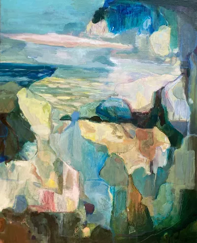 St. Tropez Mémoire, Mixed media on canvas, 24x30, by Michele Zuzalek