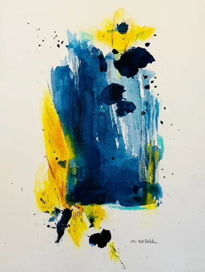 Towards the West II, 9X12, Mixed media on watercolor paper, by Michele Zuzalek