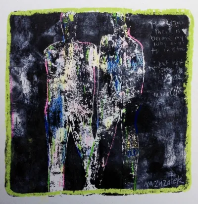 West Hollywood, 6x6 Mixed media on paper, framed 12x12, by Michele Zuzalek
