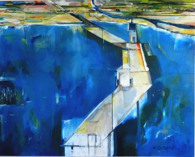Wharf, 40x60, Mixed media on canvas, by Michele Zuzalek
