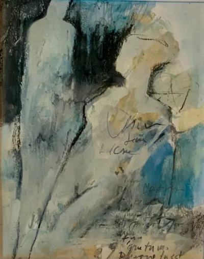You Crossed My Mind Today, 12x16 mixed media on watercolor paper, Matted in a white mat with black frame, by Michele Zuzalek