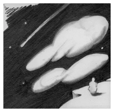 Stargazer, 3x3.75, graphite on paper, by Michele Zuzalek