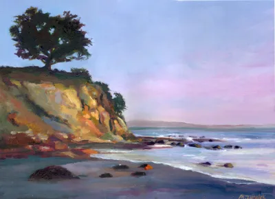 Feeling the Moment: A Santa Barbara bluff and beach at sunset, giclée print by Michele Zuzalek